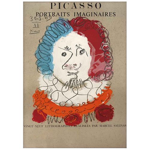 PABLO PICASSO, From the binder Portraits Imaginaires, 1969, Signed and dated on plate 30.3.69, Lithograph without print number, 27.9 x 19.6" (71 x 50 