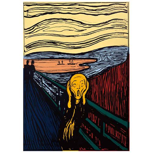 ANDY WARHOL, IIIA.58 (e): The scream (After Munch), Stamp on back, Serigraphy 206 / 150o, 35.4 x 25.1" (90 x 64 cm), Certificate