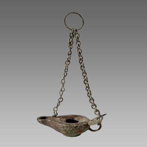 Ancient Roman Bronze Oil Lamp with Chain c.1st-4th century AD. 