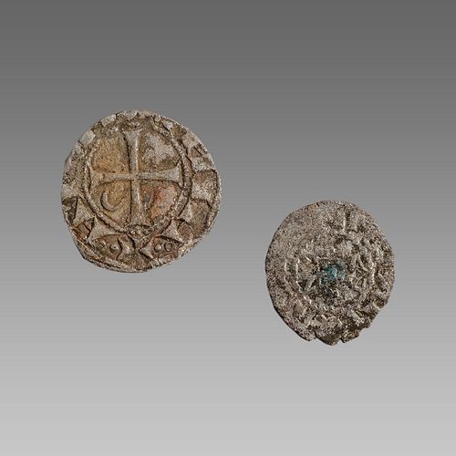 Lot of 2 Medieval Silver coins crusader period 1200 AD. 