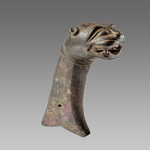 18th/19th century Indian Bronze Sword handle with Lion. 