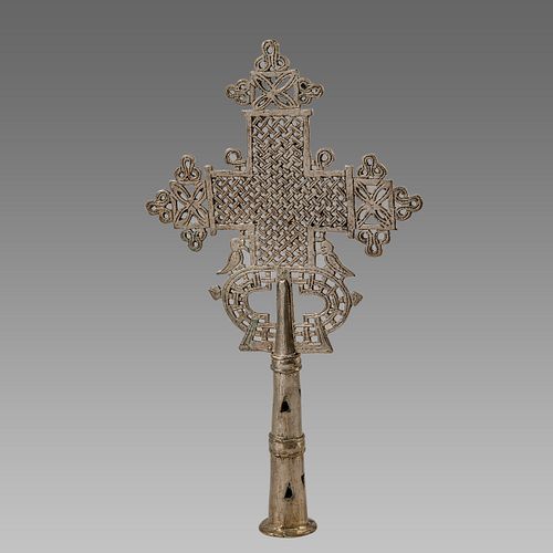 Coptic Ethiopian Processional Silvered Cross. 