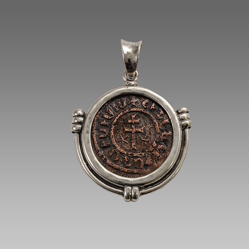 Ancient Armenia Bronze Coin Set in Silver Pendant. 
