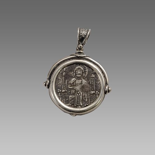 Venice Grosso Silver coin set in Silver Pendant c.1300 AD.