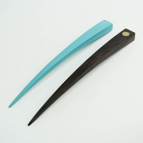 Hermes 2-piece Set Plastic,Wood Women's Kanzashi Dark Brown,Light Blue