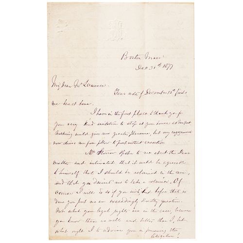 1877 BENJAMIN FRANKLIN (BEAST) BUTLER Autograph Letter Signed