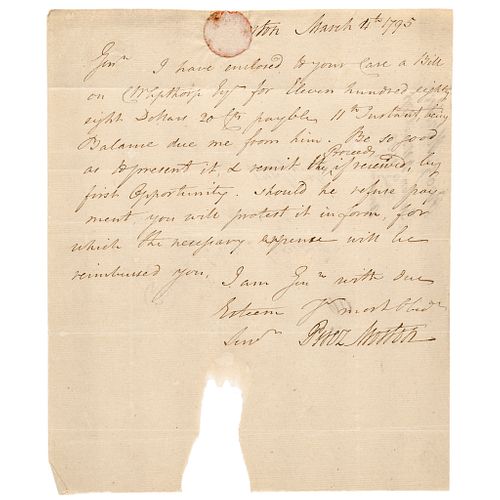 1795 PEREZ MORTON Mass. Autograph Letter Signed with Integral Postal Cover