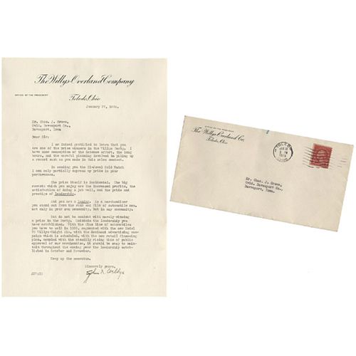 1926 Automotive Pioneer JOHN N. WILLYS Letter 0n The Willys Overland Company