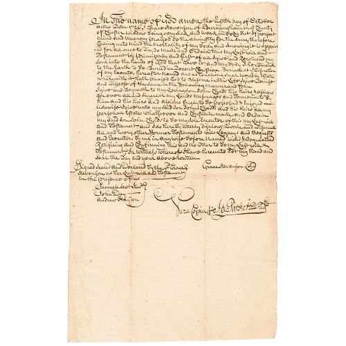 1726-Dated Early Colonial Era, Manuscript Document, Last Will, Chester County