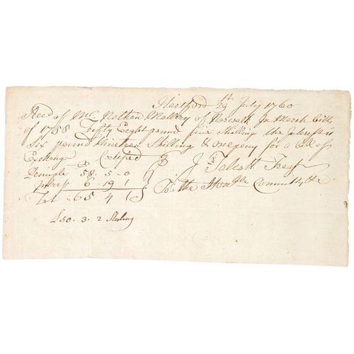 July 29, 1760, Colonial Currency Paper Money Issue Bill of Exchange Hartford CT.