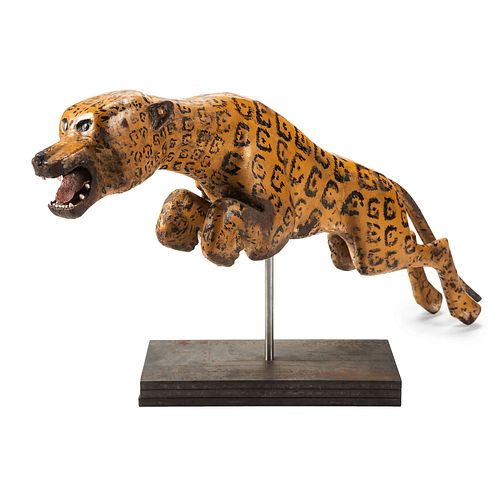 An English Painted Cast-Iron Leaping Leopard Figure