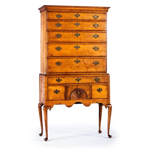 A Queen Anne Fan Carved Maple Flat-Top High Chest, Connecticut River Valley, Circa 1750