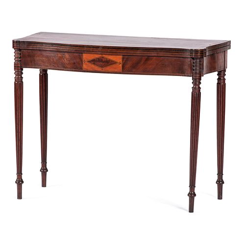 A Federal Diamond and Line Inlaid Mahogany Serpentine-Top Game Table, New England, Circa 1810
