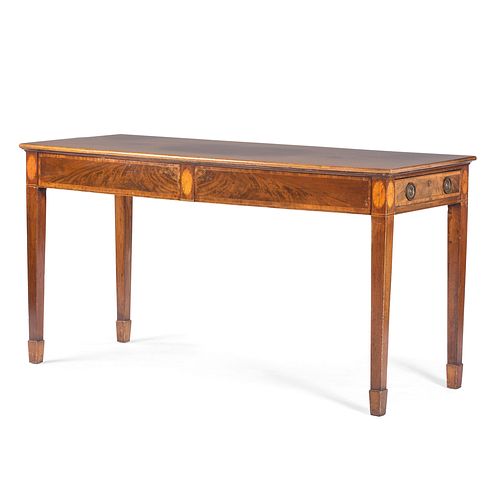 A Federal Marquetry Decorated Mahogany Walnut Veneered Serving Table, Likely Maryland, Circa 1790 