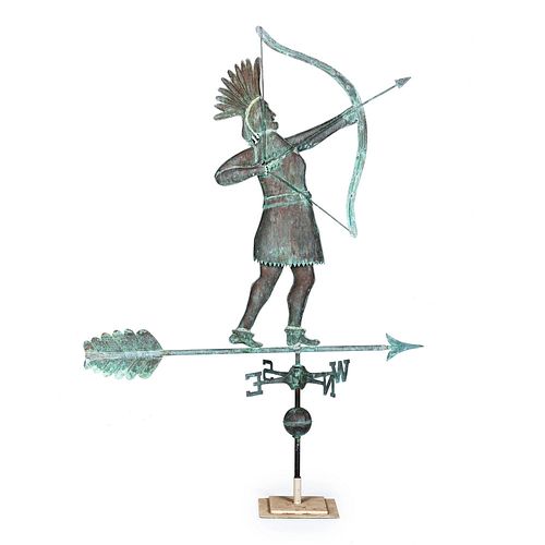 A Large Molded Copper Shooting Indian Weathervane
