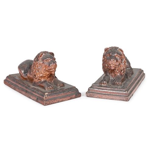 A Pair of Red Glazed Sewer Tile Lions