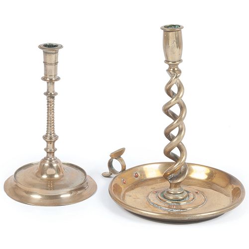 Two Continental Brass Candle Sticks 