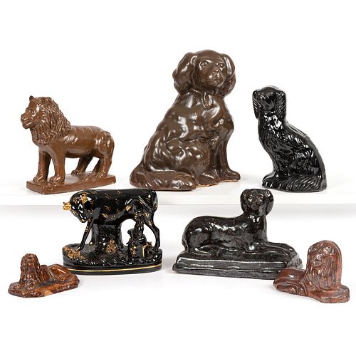 Seven Stoneware and Staffordshire Animal Figures
