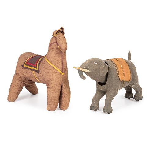 An Elephant Nodder and Stuffed Horse