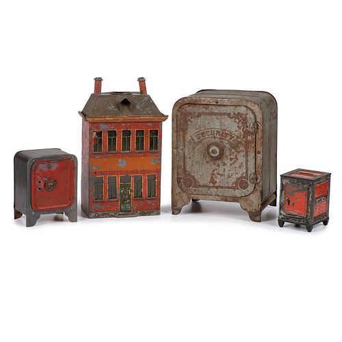 Three Tin Banks and a Toy Safe