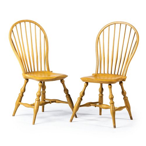 A Pair of Robert Barrow Yellow Painted Compass-Seat Bow-Back Windsor Side Chairs