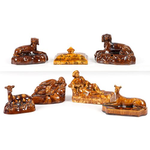 Seven Bennington-Style Figural Inkwells and Paperweights