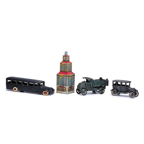 Three Cast Iron and Painted Toy Cars