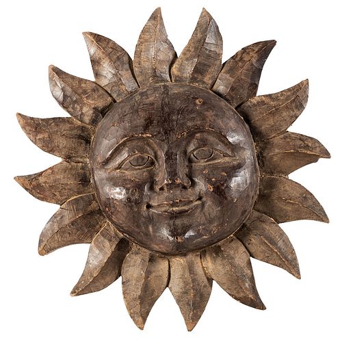 A Relief Carved Walnut Masonic Sun Panel, late 19th/early 20th Century