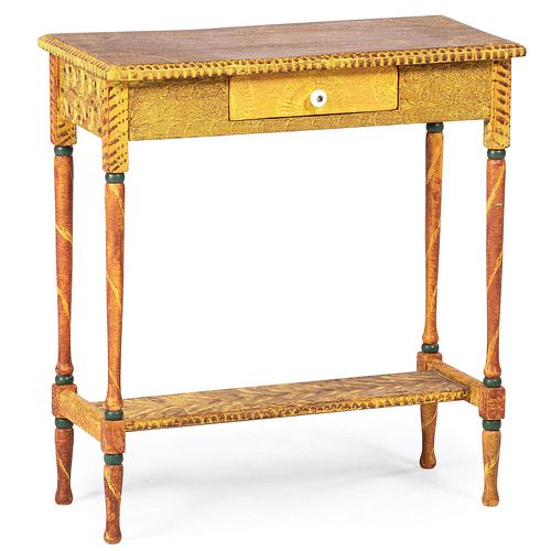A Classical Style Fancy Grain-Painted One-Drawer Side Table