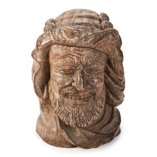 A Large Carved Wood Bust of a Sailor or Dock Worker