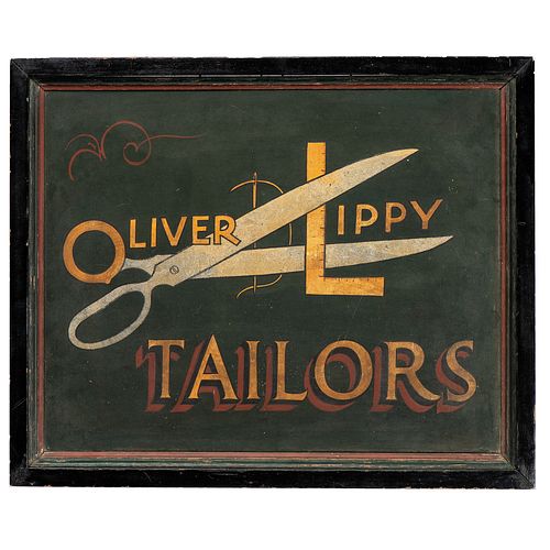 An Oliver Lippy Tailors Painted Hardboard Trade Sign, Manchester, Maryland
