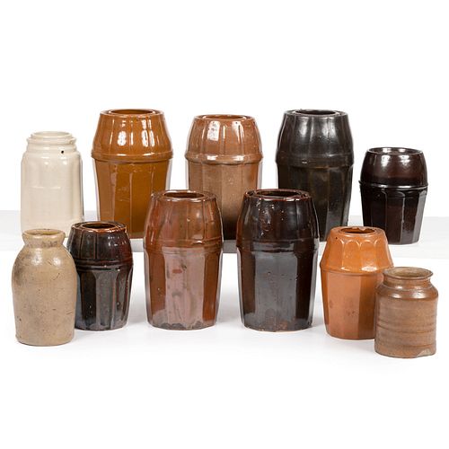 Eleven Glazed Stoneware Fruit and Canning Jars