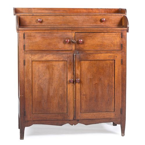 A Country Carved Cherrywood Jelly Cupboard, Likely Southern Mid-Atlantic, David Wilson Rush, dated 1881