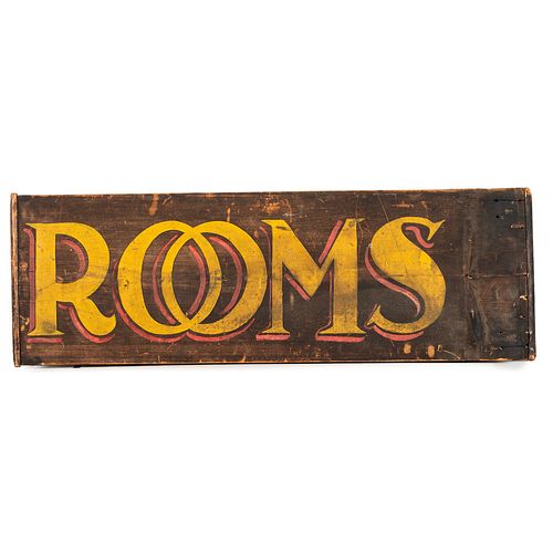 A Wooden Double-Sided Sign in Old Paint, Advertising Rooms