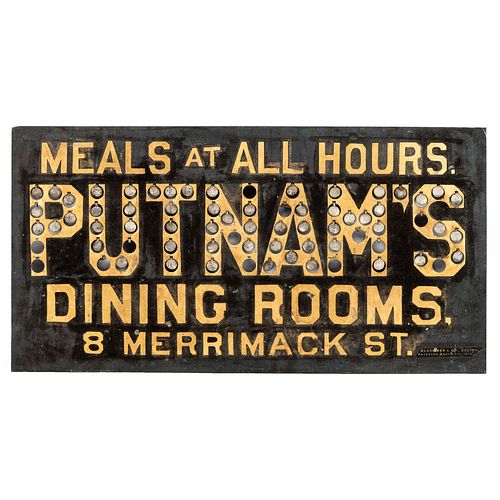 A Pierced Tin Putnam's Dining Rooms Advertising Sign, Lowell, Massachusetts