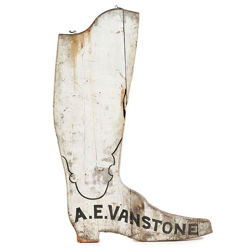 An A.E. Vanstone Carved and Painted Wood Boot Advertising Sign