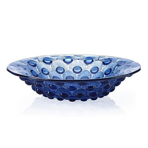 LALIQUE "Plumes de Paon" bowl, blue glass