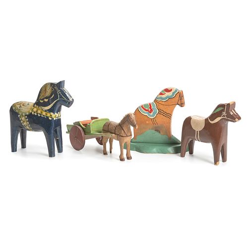 Four Swedish Carved and Painted Horses, Including Dalas