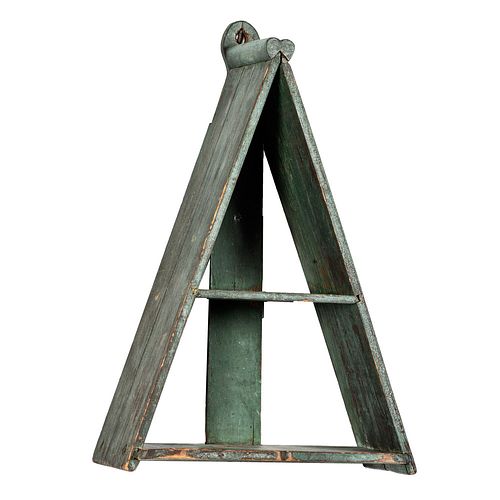 An A-Frame Pine Hanging Wall Shelf in Old Blue Paint