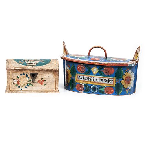 Two Paint-Decorated Scandinavian Wooden Boxes
