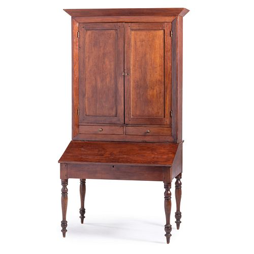 A Classical Turned Cherrywood Southern Plantation Desk with Slant Lid, Circa 1850