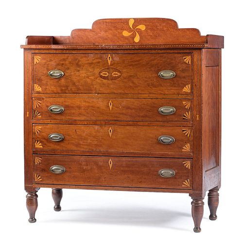 A Federal Fan and Fylfot Inlaid Cherrywood Chest of Drawers, Possibly Greene County, Tennessee Circa 1840