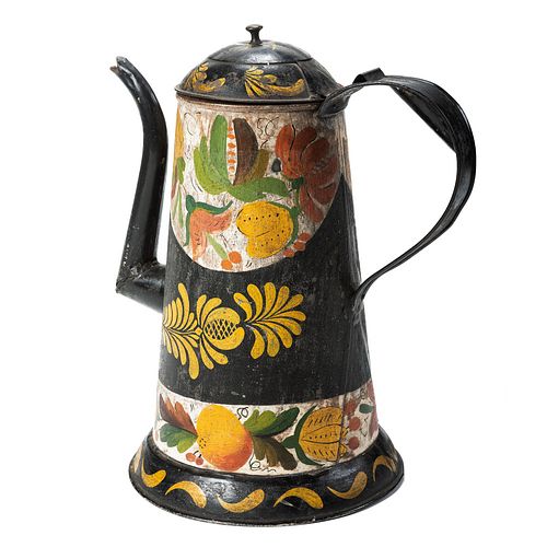 A Paint Decorated Tin Coffeepot