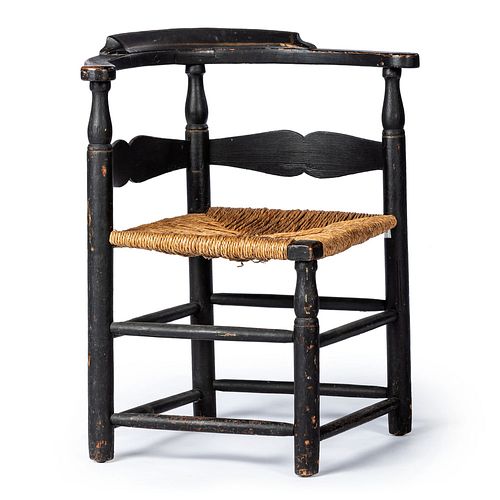A Federal Parcel-Gilt and Black Painted Rush-Seat Roundabout Armchair 