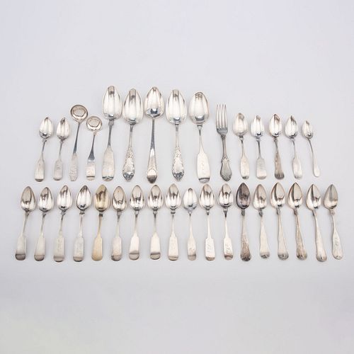 A Collection of New York and New England Coin Silver Flatware