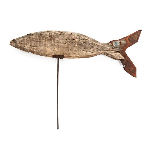 A Pine and Sheet-Tin Cod Fish Weathervane