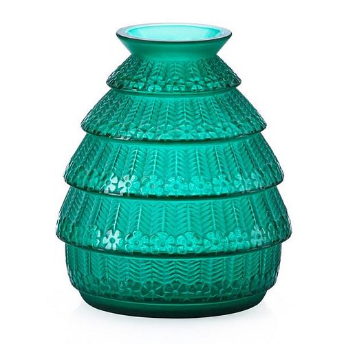 LALIQUE "Ferrières" vase, green glass