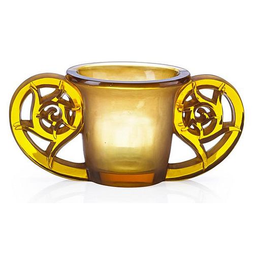 LALIQUE "Pierrefonds" vase, honey amber glass