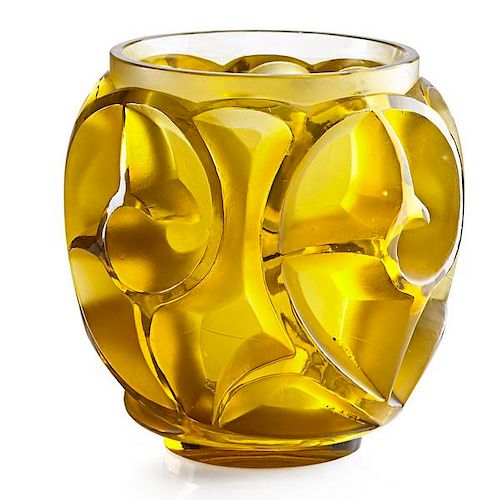 LALIQUE "Tourbillons" vase, yellow amber glass