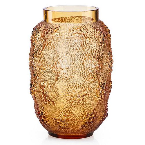 LALIQUE "Davos" vase, peach glass